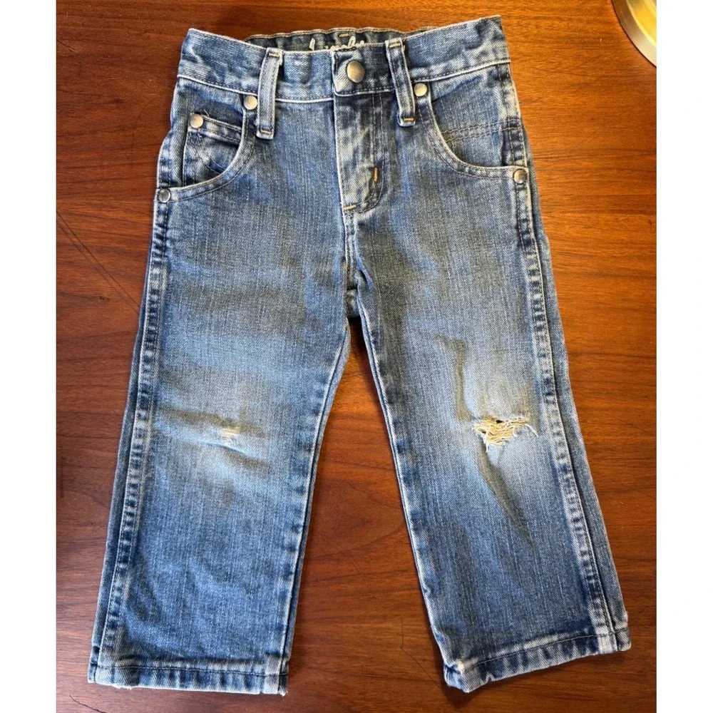 Wrangler Retro Toddler Boy 2T Slim Straight  Jeans Medium Wash Distressed Cowboy